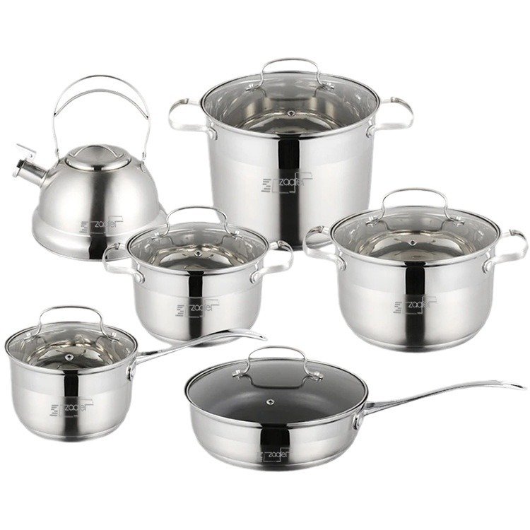 cookware 12 piece set of stainless steel cookware kitchen cooking set kettle milk pot soup pot frying pan combination set