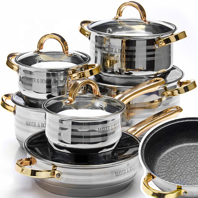 Cookware Set Kitchen Accessories Stainless Steel 12pcs Palm Restaurant Cookware Cooking Pot Kitchenware Ollas Cooking Pot Set