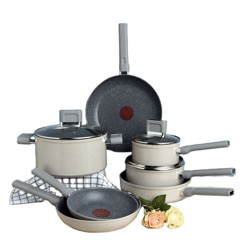Silicon Polyester Induction Cooker Pot Set Cookware Set Cooking Non-stick Marble Coating With Red Point