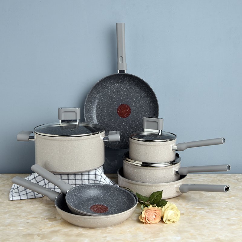 Silicon Polyester Induction Cooker Pot Set Cookware Set Cooking Non-stick Marble Coating With Red Point