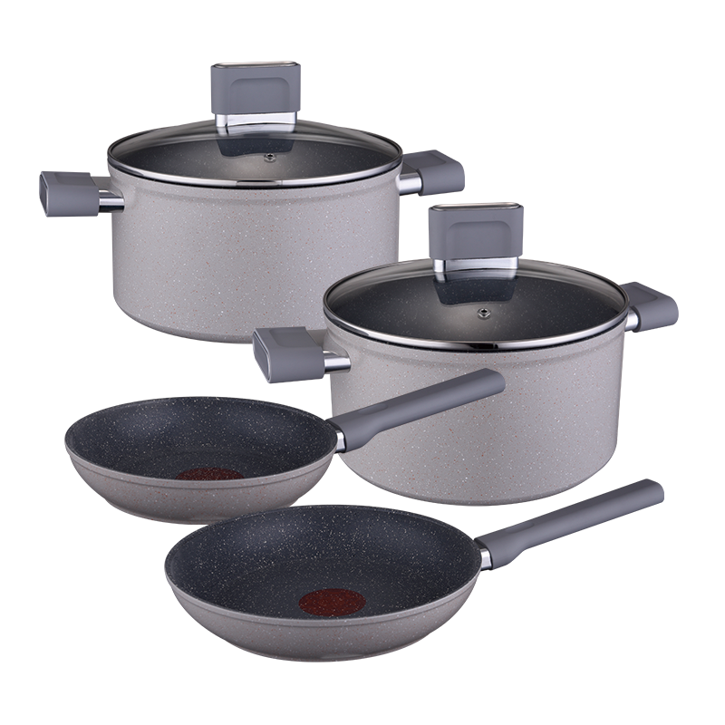 Silicon Polyester Induction Cooker Pot Set Cookware Set Cooking Non-stick Marble Coating With Red Point