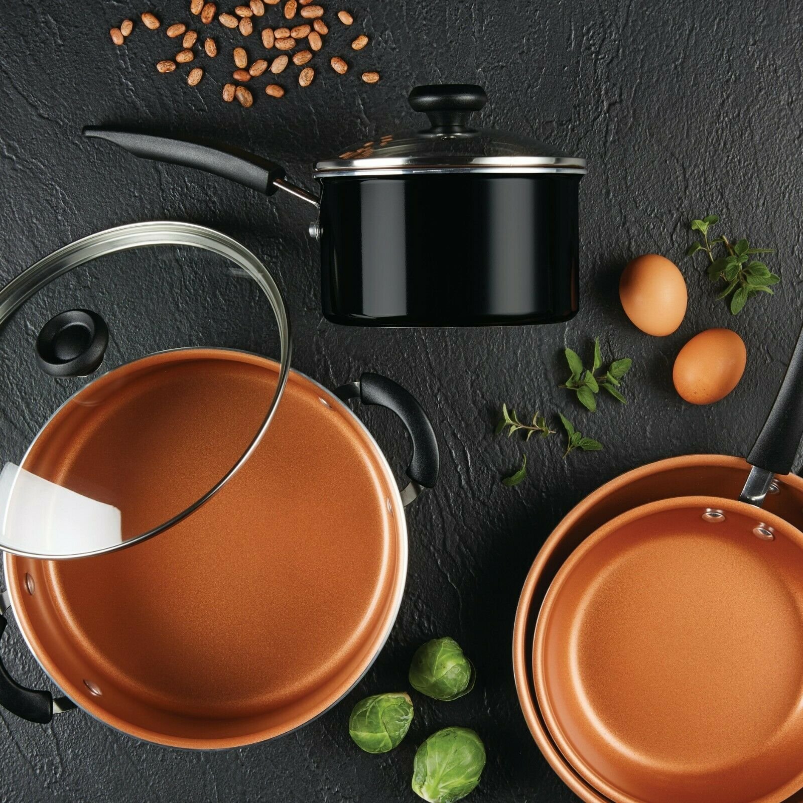 New Fashion aluminum copper cookware set Durable home daily Cooking nonstick pots and pan set