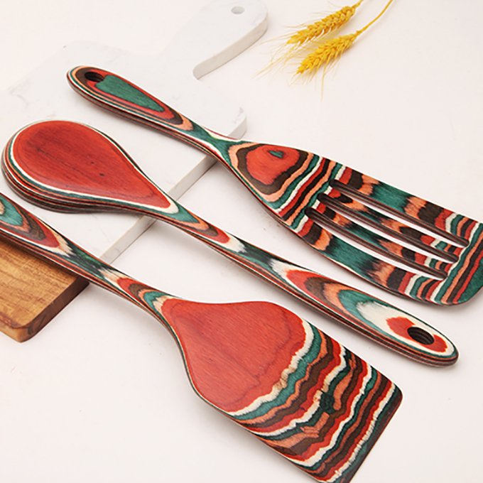 High quality pakkawood Kitchen Utensil Set - 6 Piece Cookware Set with Wooden Measuring Spoons, Spatulas, Spoon, Spurtle