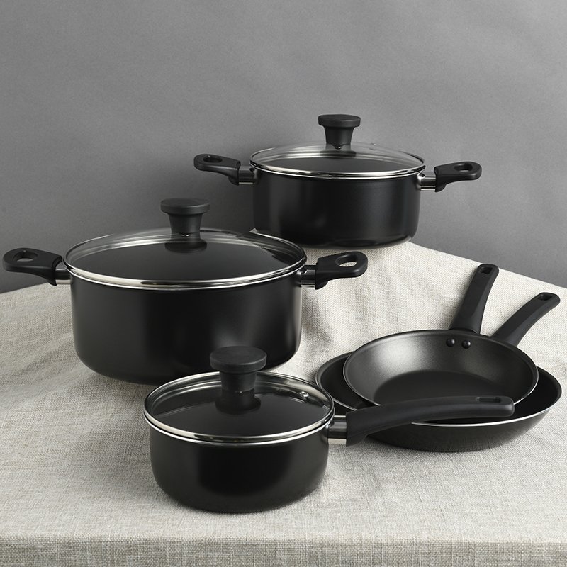 8 Pieces Black Non Stick Roller Coating Aluminum Tencere Seti Casserole Fry Nonstick Pots And Pans Non-stick Cookware Set