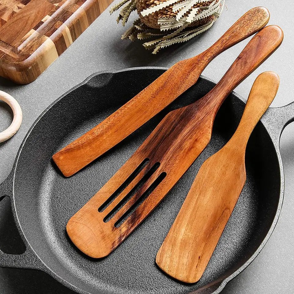 Metier New Arrival Factory Sale Wooden Kitchen Utensils 4 Piece Set Spatula Utensil Sets Natural Teak Wood Kitchen Utensil Set
