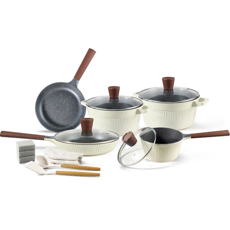 hot seller nonstick marble coating new design 16pcs set aluminium cookware set with induction bottom