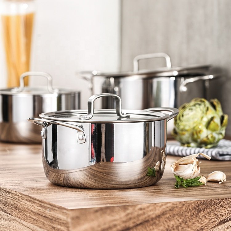 Superior Modern Kitchenware 7pcs Triply Stainless Steel Cookware Nonstick Shining Casserole Cooking Pots And Pans Cookware Set