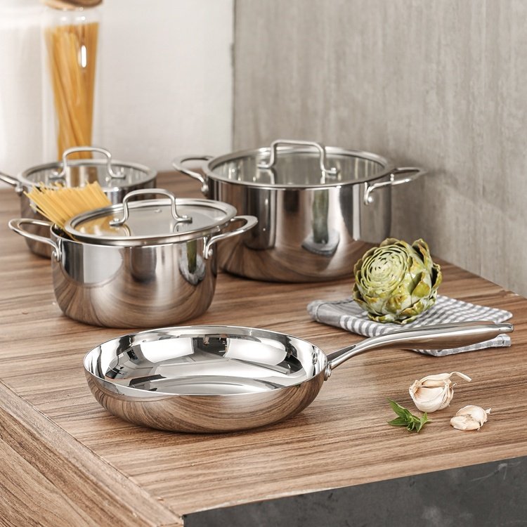 Superior Modern Kitchenware 7pcs Triply Stainless Steel Cookware Nonstick Shining Casserole Cooking Pots And Pans Cookware Set