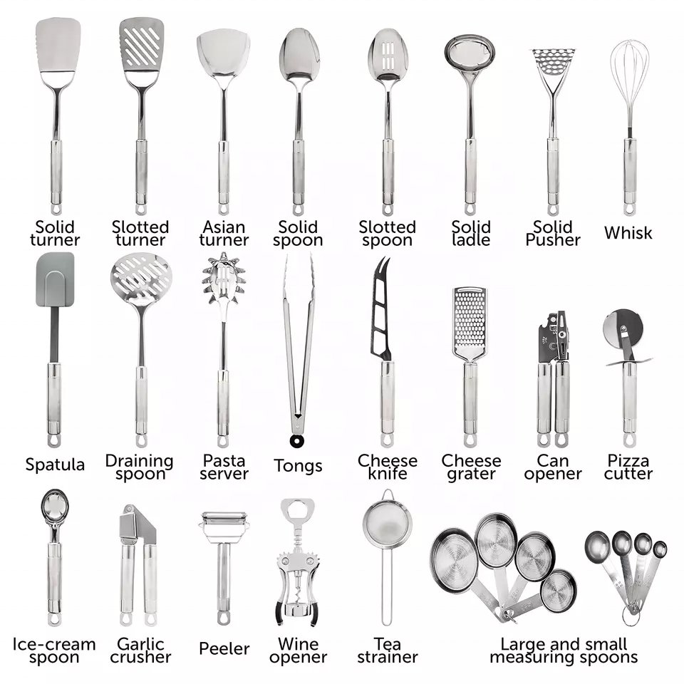 Smart home kitchen accessories cooking tools stainless steel kitchen utensils manufacturers 23 pcs set of cooking utensils
