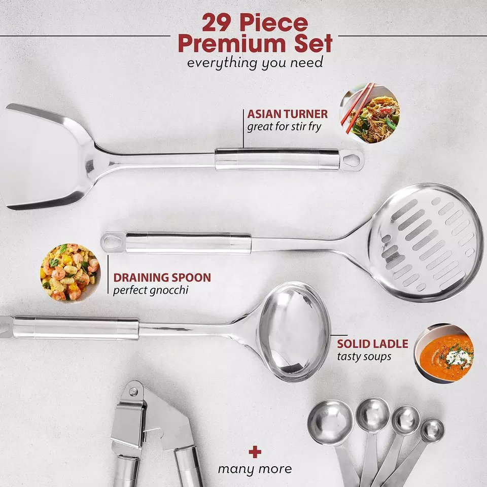 Smart home kitchen accessories cooking tools stainless steel kitchen utensils manufacturers 23 pcs set of cooking utensils