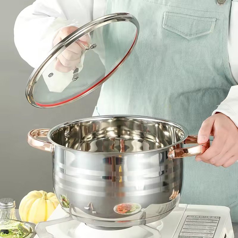Hot Selling 6pcs Soup Pot Set Non-Stick Stainless Steel Cookware with Glass Lid Sustainable and Stocked Kitchenware
