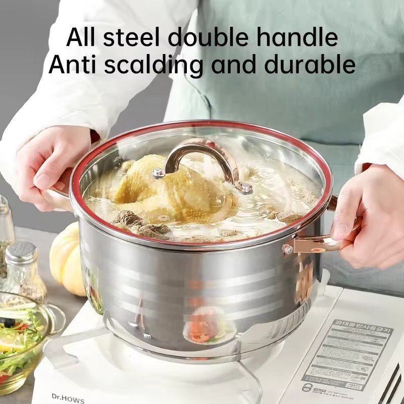 Hot Selling 6pcs Soup Pot Set Non-Stick Stainless Steel Cookware with Glass Lid Sustainable and Stocked Kitchenware