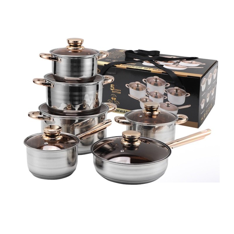 12 PCS Stainless Steel Multifunctional Cooking Pot Milk Pot Cookware Kitchenware Cookware Set