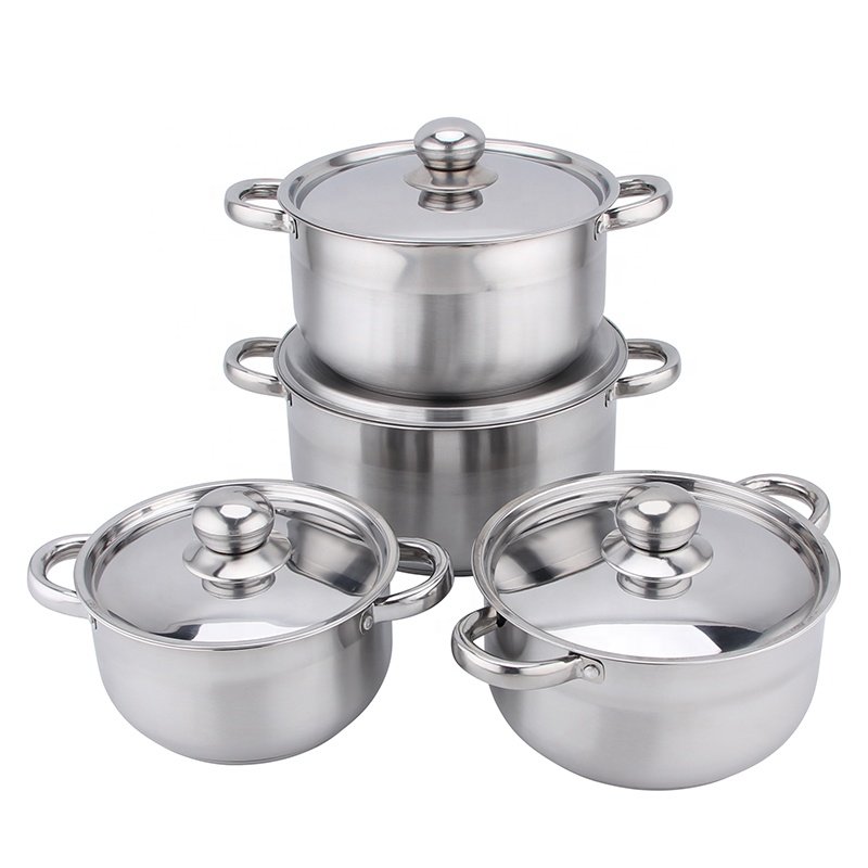 Hot selling 8 PCS stock pot induction casserole camping stainless steel cookware set for the kitchen