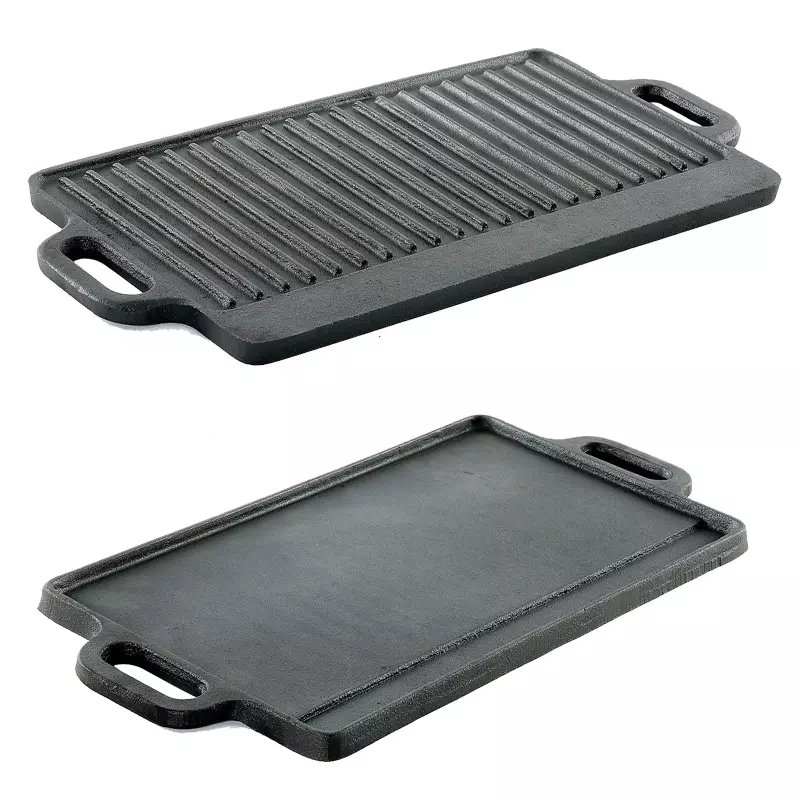 Pre-seasoned Non-stick Cast Iron Griddle & Grill Pan Reversible Sizzling Plate Outdoor Camping Cookware Set
