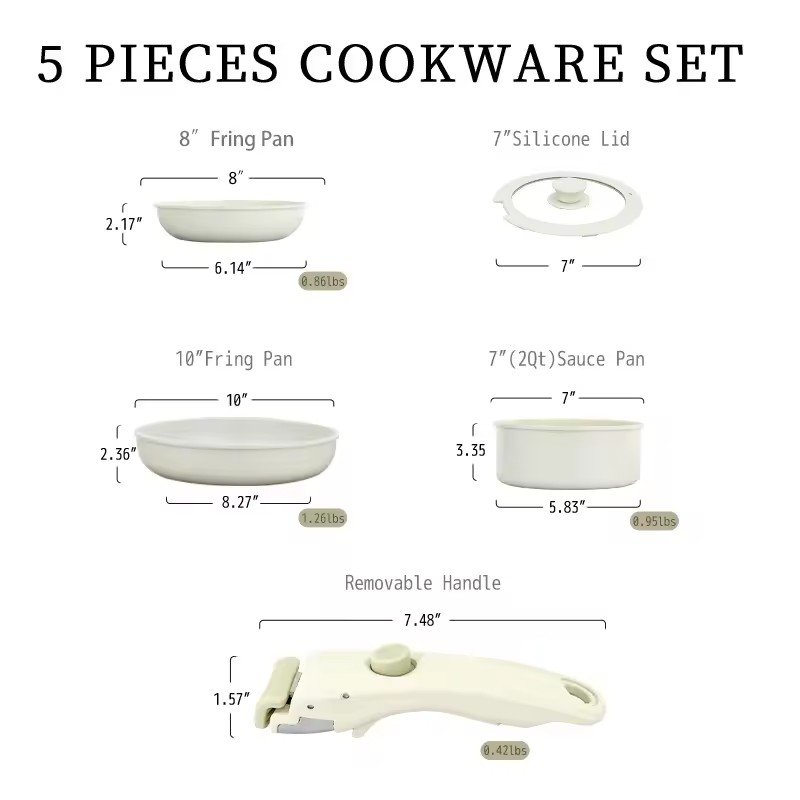 pot and pans set non-stick aluminum high quality kitchen cooking nonstick 5 piece in stock detachable handle cookware sets
