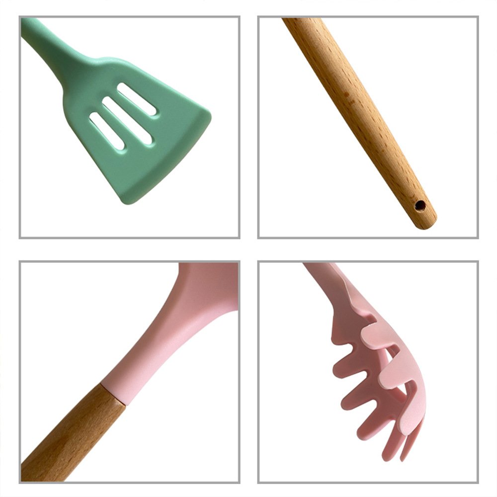 silicone cookware set 12 Pieces In 1 Set Silicone Kitchen Accessories Cooking Tools Kitchenware Utensils With Wooden Handles
