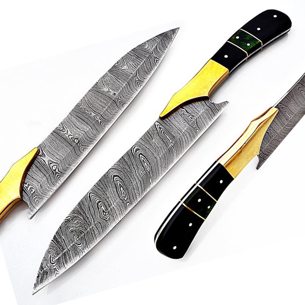 High Quality Customized Full Tang Damascus Steel Kitchen Knife with Leather Sheath Handmade Stainless Steel Handle Fruit Cutting
