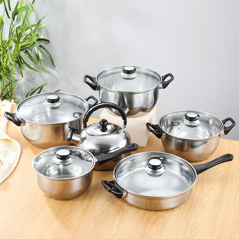 New Design Custom Home Nonstick Cooking Cookware Set Saucepan German Stainless Steel Cookware Sets With Package For House Meal