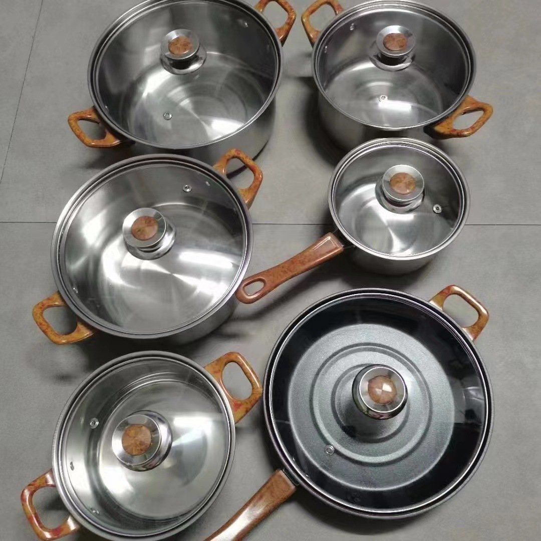 New Design Custom Home Nonstick Cooking Cookware Set Saucepan German Stainless Steel Cookware Sets With Package For House Meal