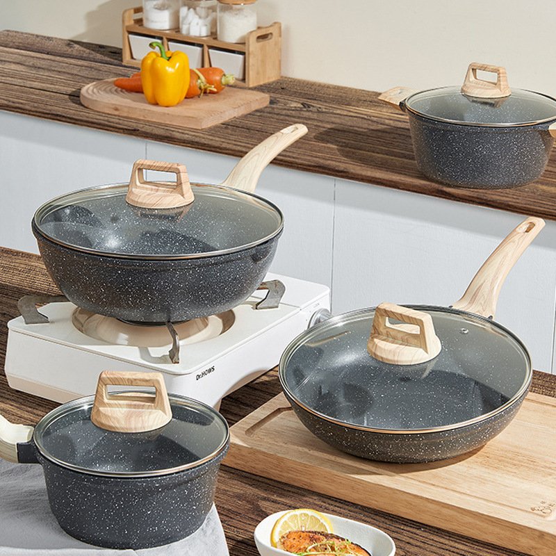 BST High quality 4pcs kitchenware cooking pot and pans set non-stick cookware frying pan set granite