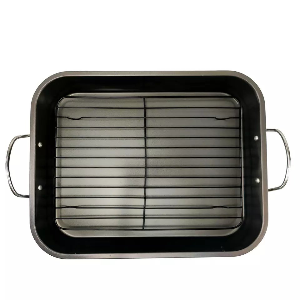 2022 Non Stick Rectangular Deep Turkey Roaster Pan Carbon Steel Roasting Pan With Rack