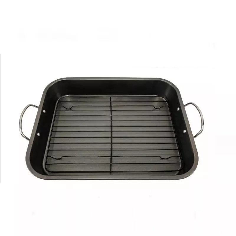 2022 Non Stick Rectangular Deep Turkey Roaster Pan Carbon Steel Roasting Pan With Rack