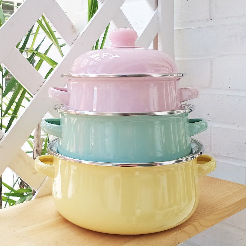 Unique Cute Kitchen Custom Color Enamel Cooking Soup Pots Cast Iron Cookware Pink Enamel Pot With Lid