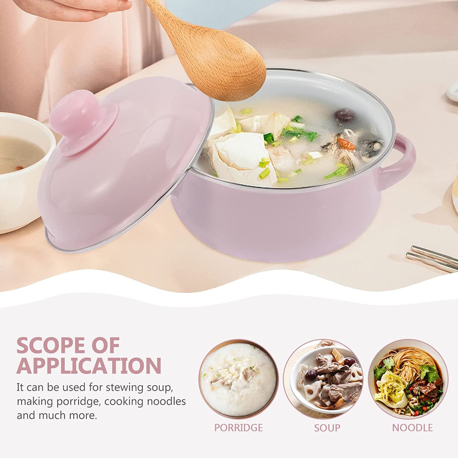 Unique Cute Kitchen Custom Color Enamel Cooking Soup Pots Cast Iron Cookware Pink Enamel Pot With Lid