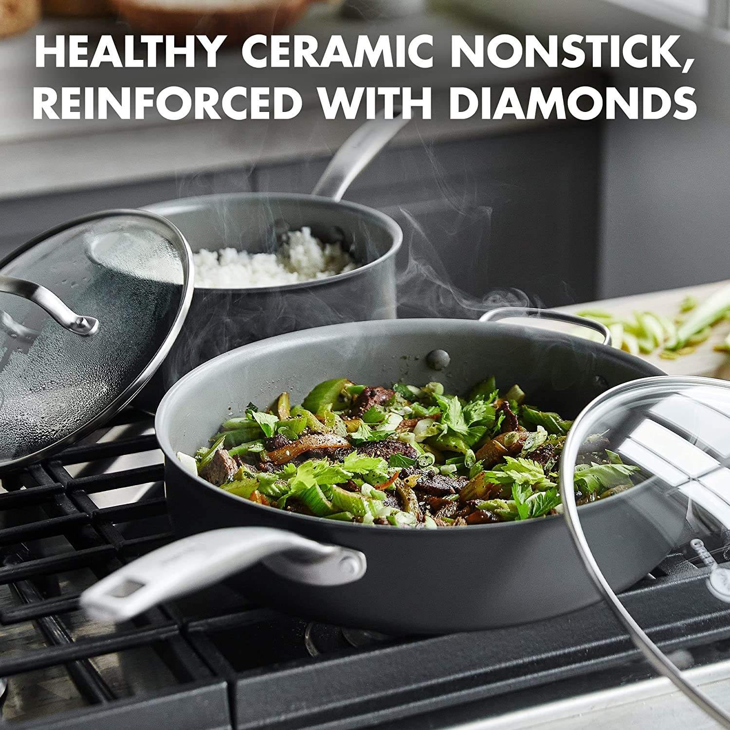 High Quality Healthy Ceramic Nonstick 10 Piece Cookware Pots and Pans Set gray kitchen cookware set