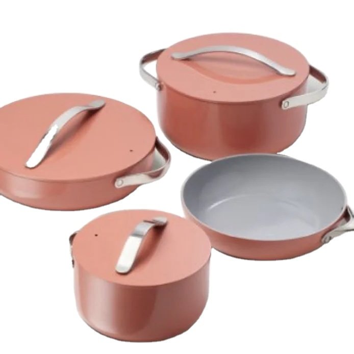 Hot sell caraway pressed aluminum nonstick cookware set with stainless steel handle