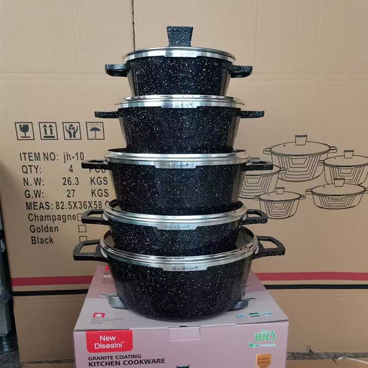 New Design 10pcs Cookware Set with Granite Coating Non-Stick Die Cast Aluminum Kitchen Cookware Set for Home Use