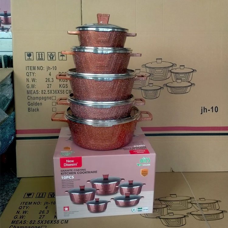 New Design 10pcs Cookware Set with Granite Coating Non-Stick Die Cast Aluminum Kitchen Cookware Set for Home Use