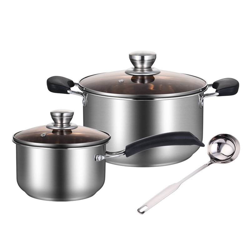 5PCS Luxury Double Bottom Cooking Pot Set Stainless Steel Kitchen Ware Set Soup pot and Saucepan Cookware Set With Glass Lid