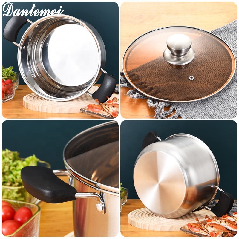 5PCS Luxury Double Bottom Cooking Pot Set Stainless Steel Kitchen Ware Set Soup pot and Saucepan Cookware Set With Glass Lid