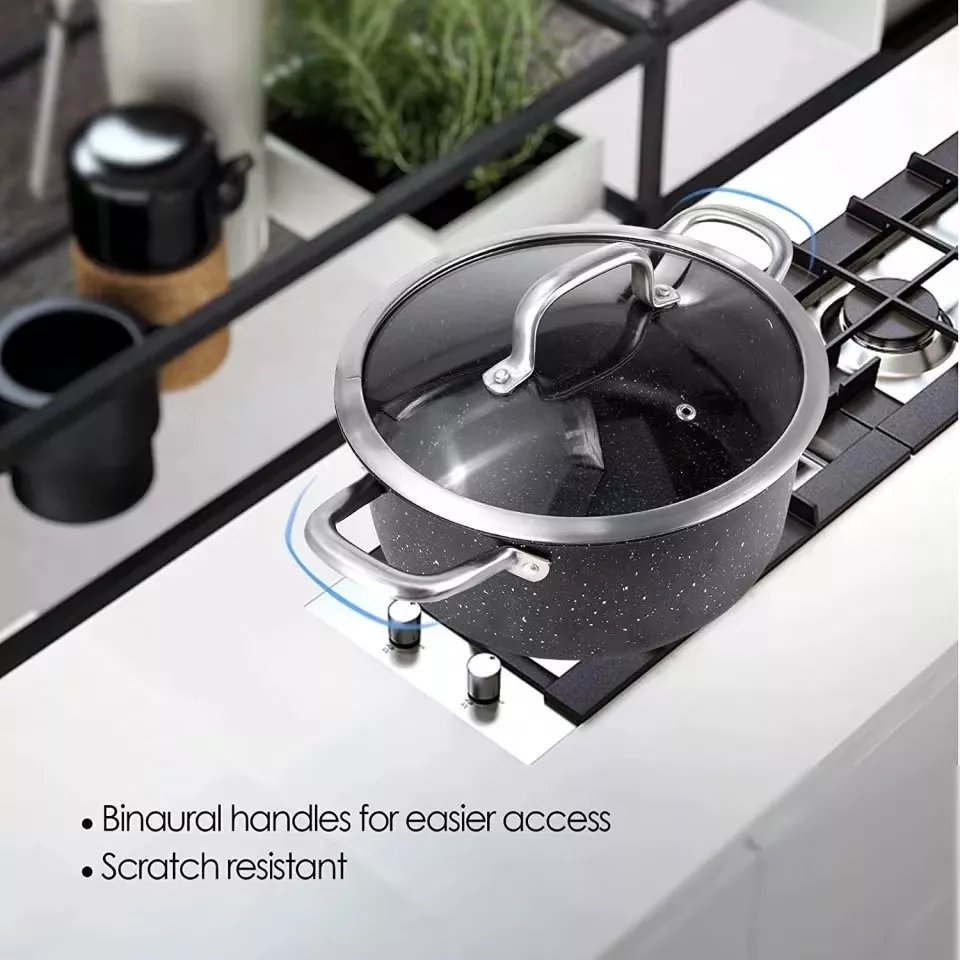 Manufacturers 13-Piece Black Double Layer Bottom Casserole Induction Stock Pot Cooking Frying Pan Cookware Set