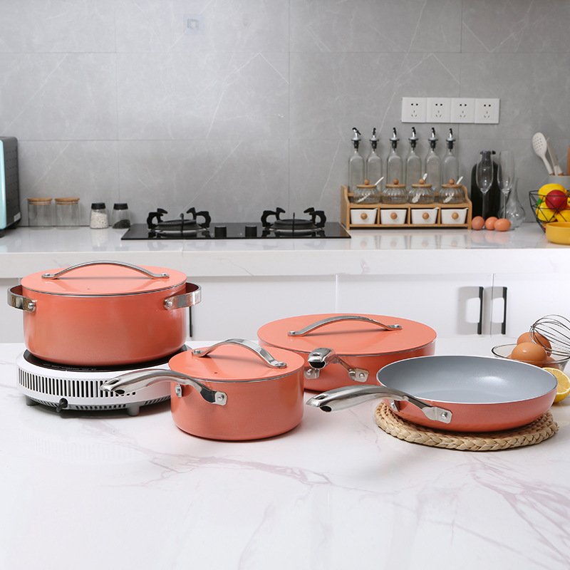 Hot Sale Modern Design Aluminum Ceramic Coating Non Stick 3 Piece Cookware Sets With Stainless Handle