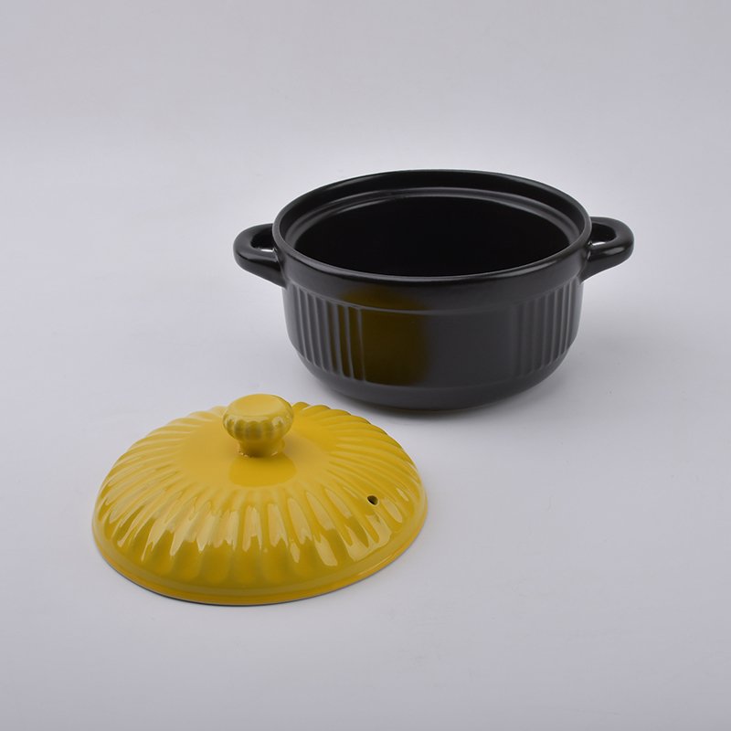 Ceramic heat cooking casserole set with yellow pots cover Kitchen Soup Food Warmer Cookware Sets Home Hot Pot With Lid