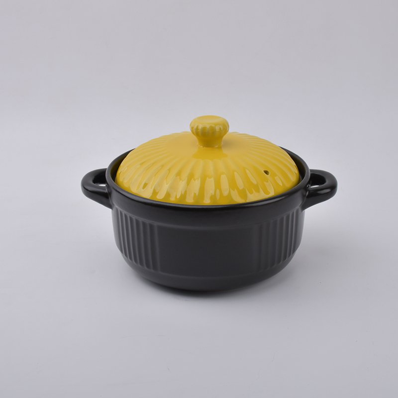 Ceramic heat cooking casserole set with yellow pots cover Kitchen Soup Food Warmer Cookware Sets Home Hot Pot With Lid