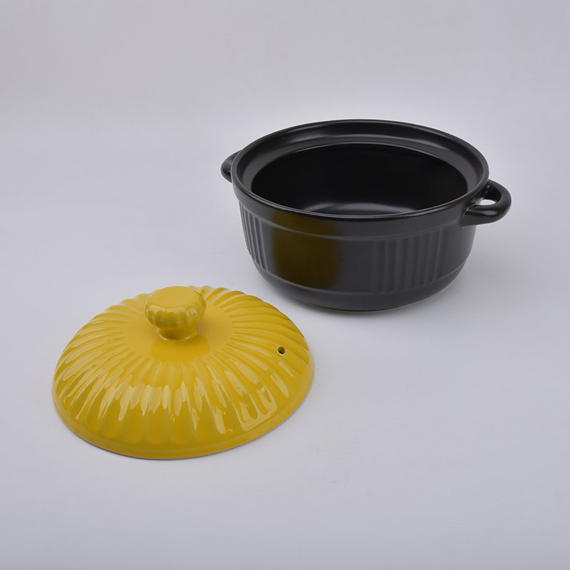Ceramic heat cooking casserole set with yellow pots cover Kitchen Soup Food Warmer Cookware Sets Home Hot Pot With Lid