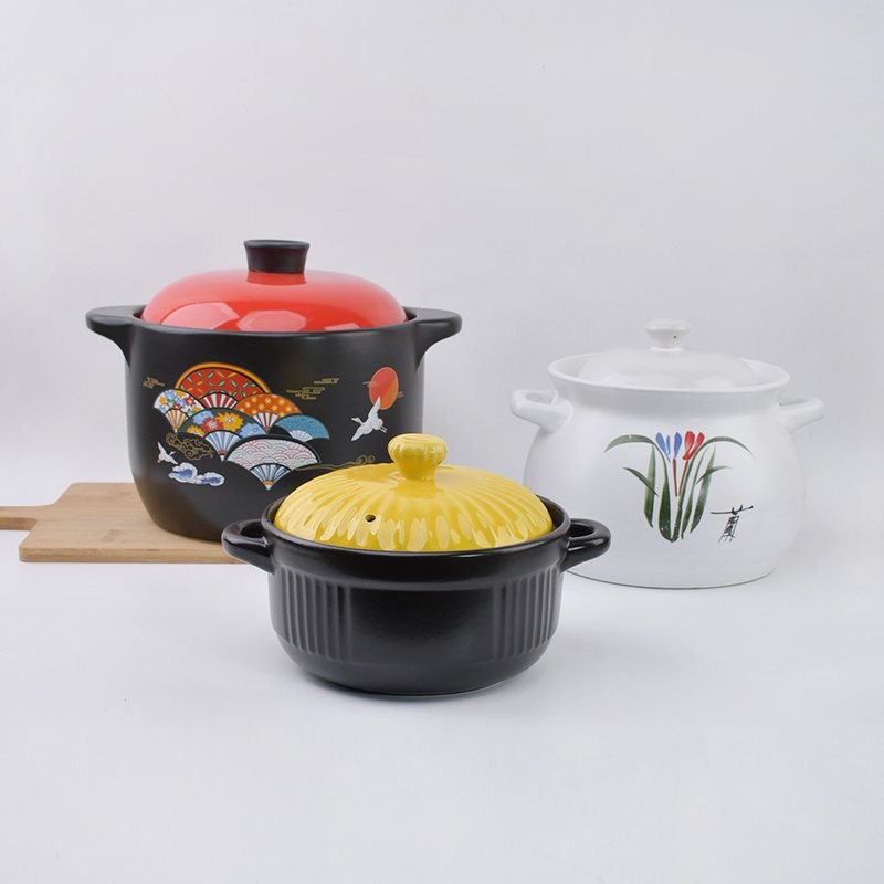 Ceramic heat cooking casserole set with yellow pots cover Kitchen Soup Food Warmer Cookware Sets Home Hot Pot With Lid