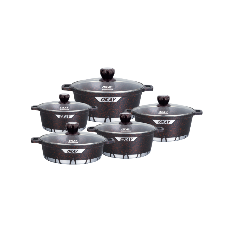 Hot selling Quality Durable Kitchenware granite Non-Stick Bottom 10-Piece Cookware Set for wholesalers
