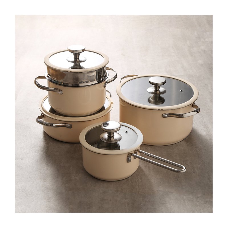 Customizable Korean Style 1-16pcs SUS304 Kitchen Cook Double Bottom cookware sets with Glass Lid Stainless Steel Cooking Pot Set