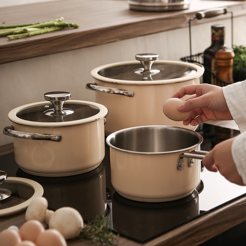 Customizable Korean Style 1-16pcs SUS304 Kitchen Cook Double Bottom cookware sets with Glass Lid Stainless Steel Cooking Pot Set
