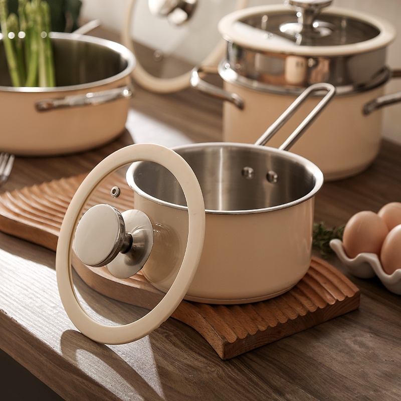 Customizable Korean Style 1-16pcs SUS304 Kitchen Cook Double Bottom cookware sets with Glass Lid Stainless Steel Cooking Pot Set
