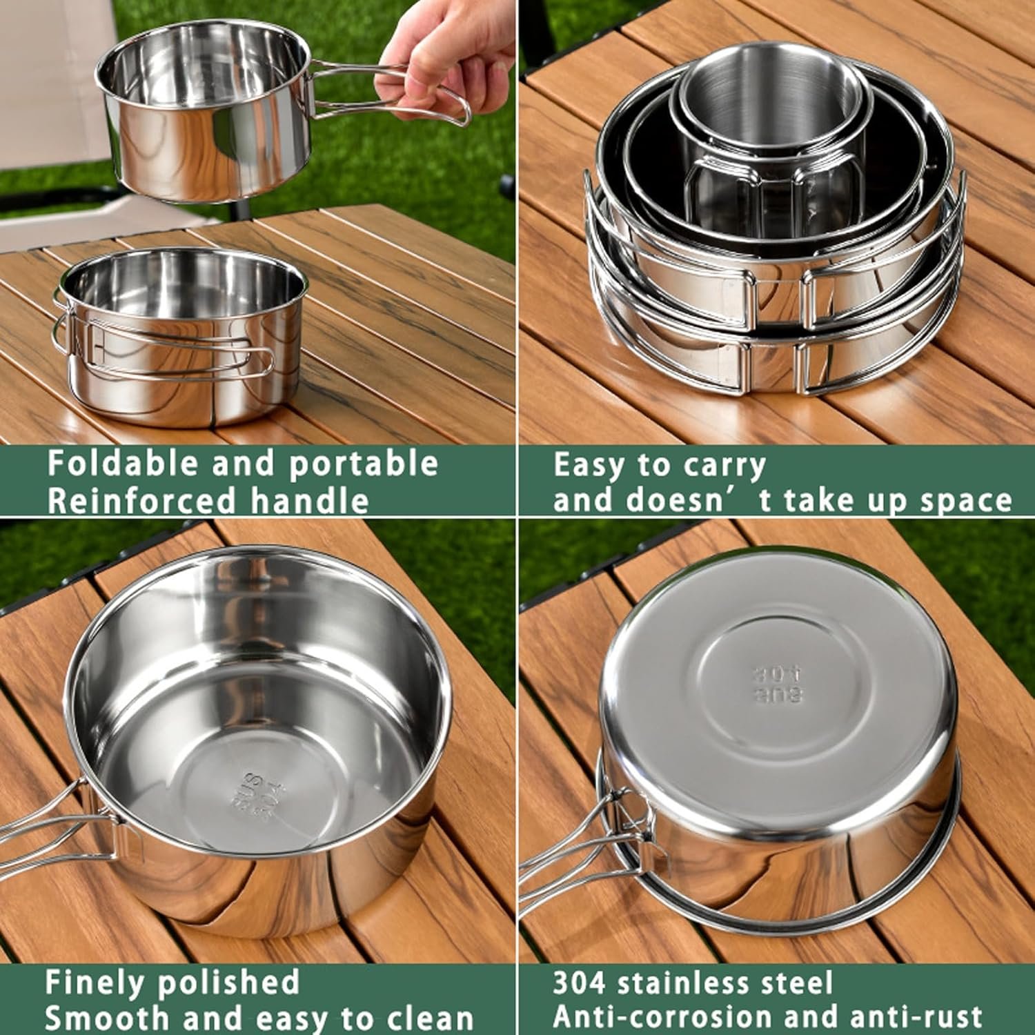 Cooking Equipment Metal Grilling Saucepan Frying Pan with Lid Camping Pot Stainless Steel Camping Cookware Mess Kit Set