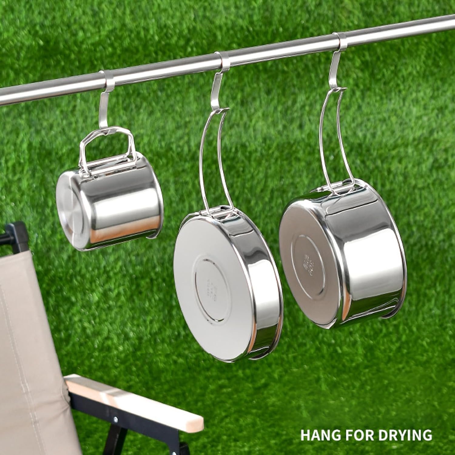 Cooking Equipment Metal Grilling Saucepan Frying Pan with Lid Camping Pot Stainless Steel Camping Cookware Mess Kit Set