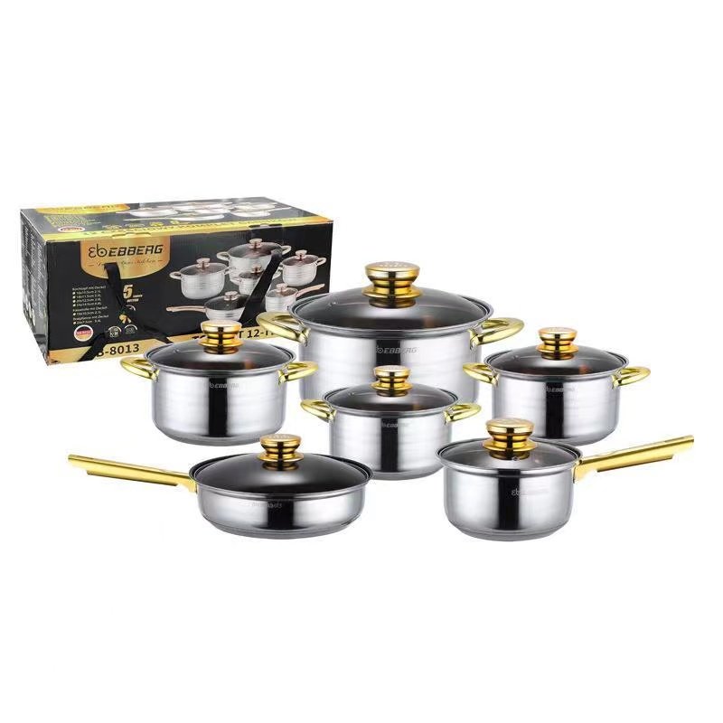 12pcs cookware non stick 304 stainless steel cookware sets aluminium cooking pot soup set