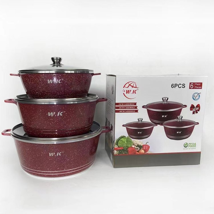 Wholesale Large Size 32/36/40cm 6PCS Aluminum Nonstick Casserole Granite Non Stick Cooking Pot Cookware Set