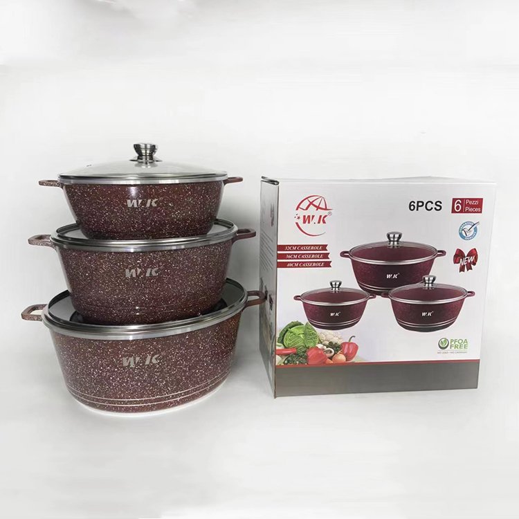 Wholesale Large Size 32/36/40cm 6PCS Aluminum Nonstick Casserole Granite Non Stick Cooking Pot Cookware Set